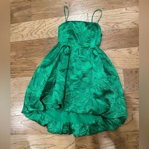 Anthropologie green embossed taffeta cocktail dress